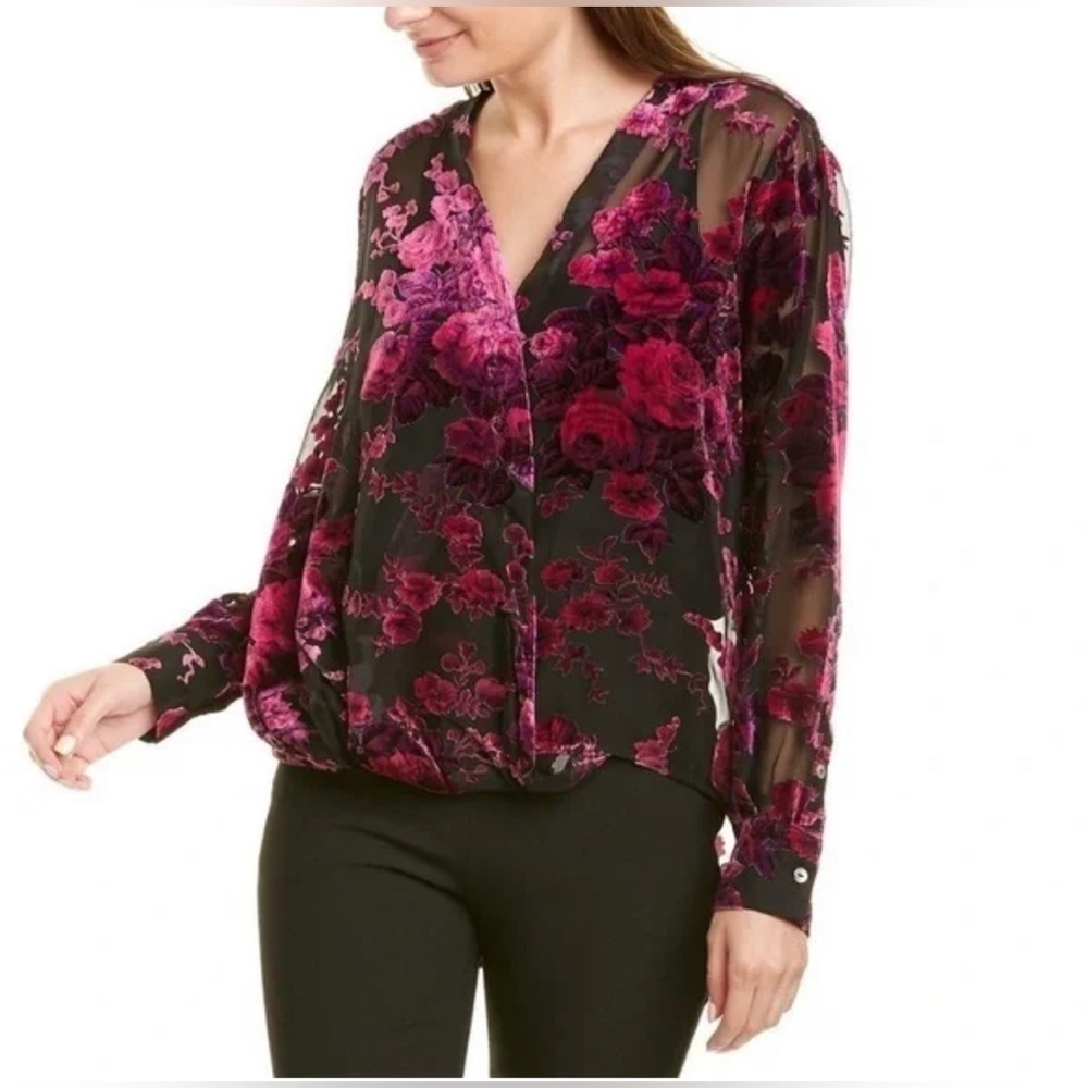 Likely Adrianna Velvet Floral Purple Pink Velvet Blouse Size Small